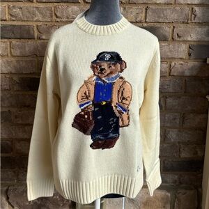 Cream Sweater with Bear Design